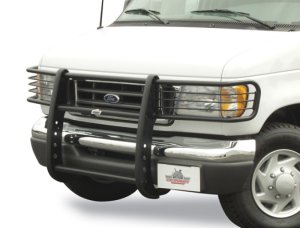 Ford E-250 Grille Guard - Front - Go Rhino - 3000 Series StepGuard with Brush Guards - Black - `03-`07